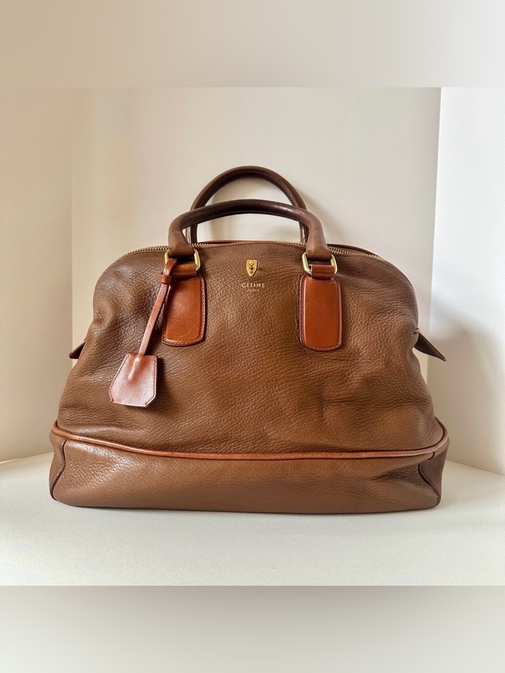 CELINE 🤎 by Phoebe Philo Original Large Brown Leather Bowling Bag Handbag